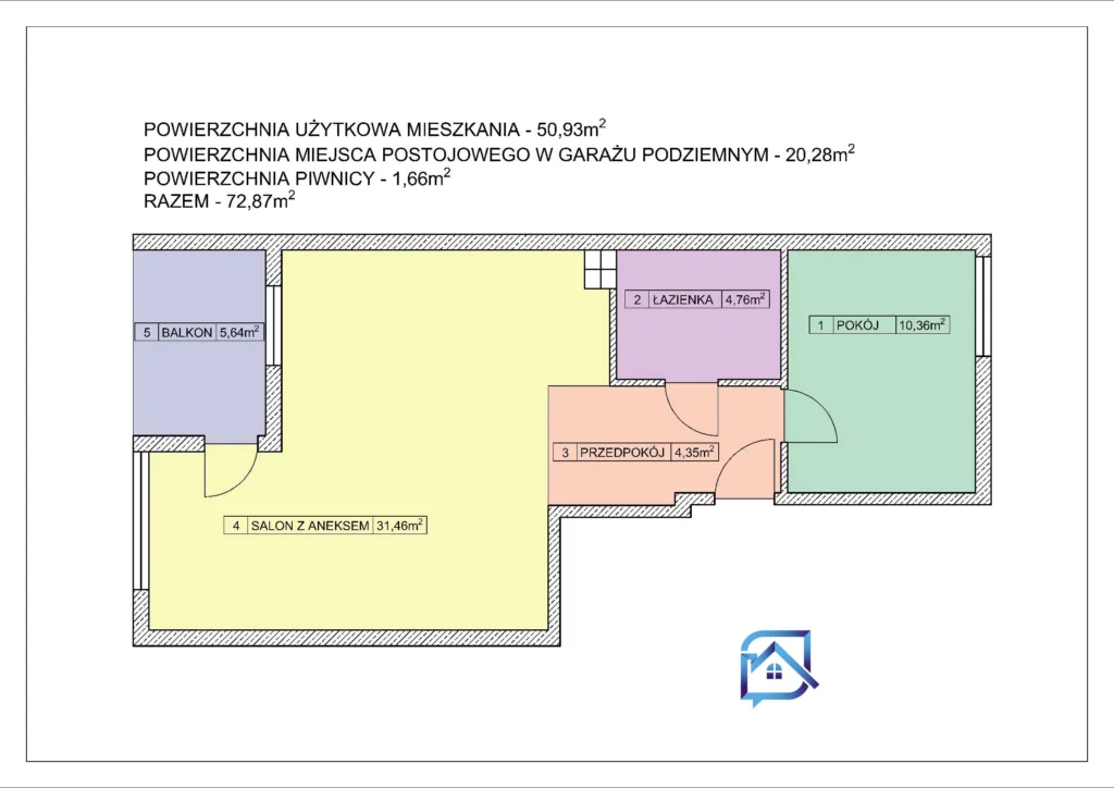 Mieszkanie 50,93m2+Garaż 20,28m2+Piwnica 1,66m2 Piła Mickiewicza(2019) - Mieszkania na sprzedaż