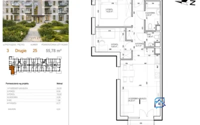 3-pokojowe mieszkanie 55,78 m² Bydgoszcz Szwederowo | balkon, las, Avia III