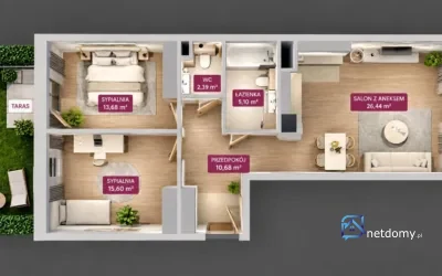 Mieszkanie 3 pokoje Poznań Jeżyce 73,9 m² | ogród, taras i loggia