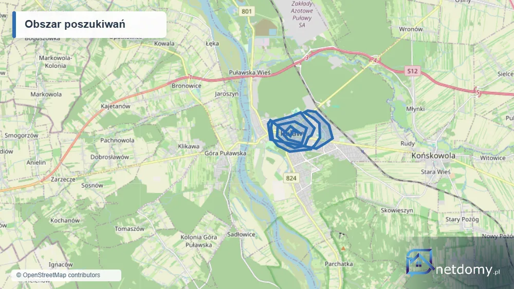 Mapa obszaru poszukiwań: Szukam małego lokalu w Puławach na gabinet terapeutyczny